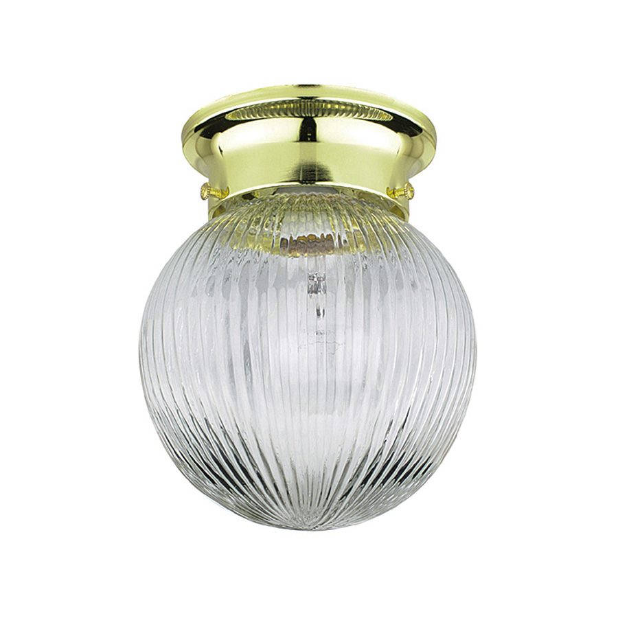 Classic Lamp Parts 6" Ribbed Glass Globe Ceiling Fixture Polished Brass