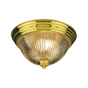15" Ribbed Glass Ceiling Dome Fixture Polished Brass