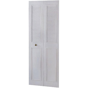 Metal Bifold Door Set Half Louver Ivory 60" x 80"
