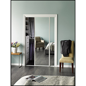 Mirror Bypass Door with White Frame 84" x 80"